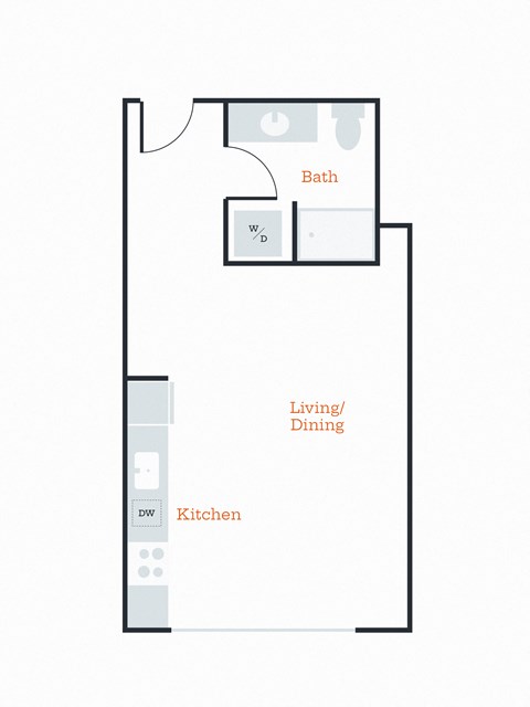 Floor plan for studio, 1 bath, 472 sqft